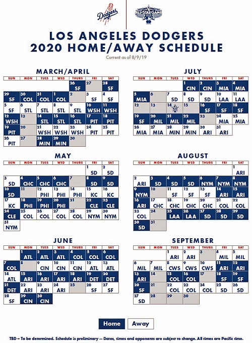 Dodgers Announce 2020 Preliminary Schedule | Think Blue LA